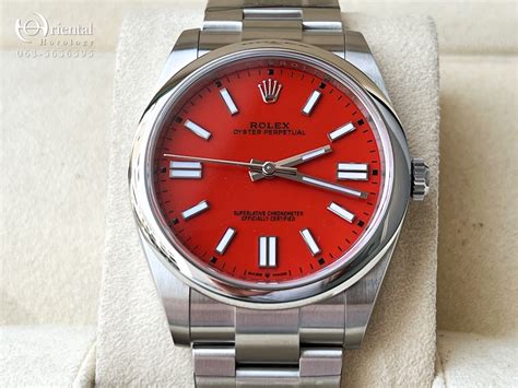 rolex oyster perpetual 41 coral red men's watch|rolex oyster 41 mm.